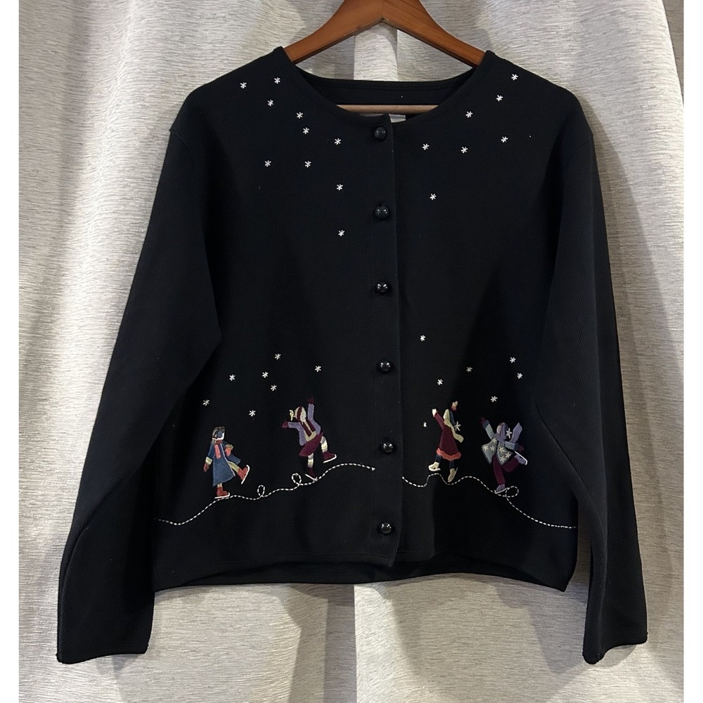 Vintage‎ Christopher And Banks Ice Skating Embroidered Cardigan Size Large